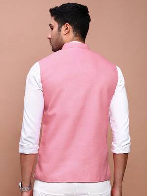men's solid pink slim fit nehru jacket 4