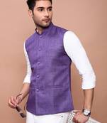 men's solid purple slim fit nehru jacket