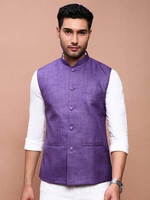 men's solid purple slim fit nehru jacket 2