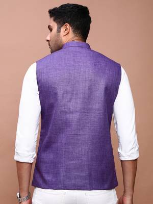 men's solid purple slim fit nehru jacket 4