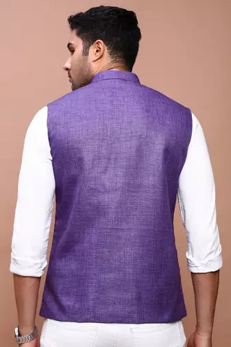 men's solid purple slim fit nehru jacket