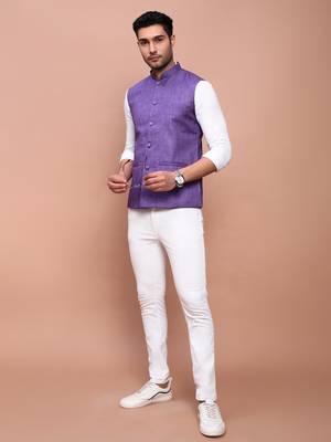 men's solid purple slim fit nehru jacket 5