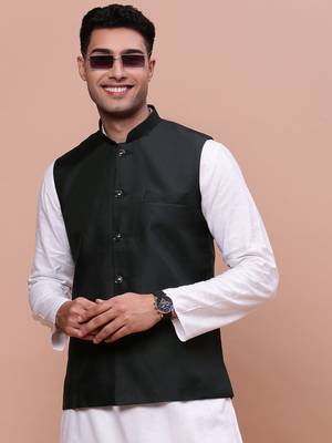 men's solid charcoal slim fit nehru jacket 1