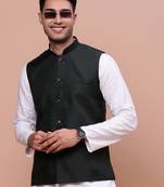 men's solid charcoal slim fit nehru jacket
