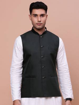 men's solid charcoal slim fit nehru jacket 2
