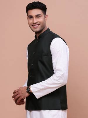 men's solid charcoal slim fit nehru jacket 3
