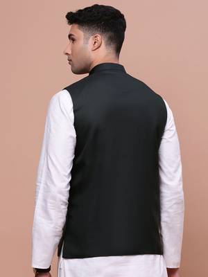 men's solid charcoal slim fit nehru jacket 4