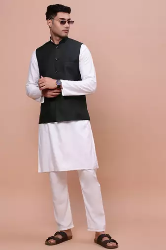 men's solid charcoal slim fit nehru jacket