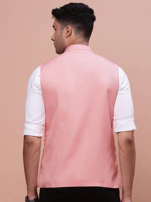 men's solid peach slim fit nehru jacket 4