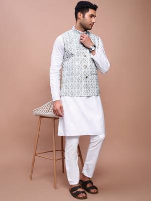 men's printed green slim fit nehru jacket 5