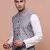 men's printed grey slim fit nehru jacket