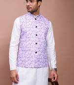 men's printed lavender slim fit nehru jacket