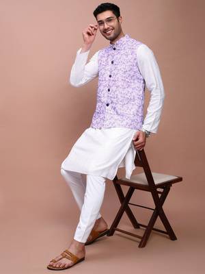 men's printed lavender slim fit nehru jacket 5