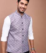 Showoff men's printed purple slim fit nehru jacket