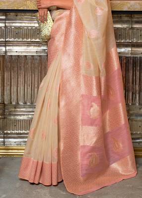 Cream Keith Linen Festive Wear Weaving Saree Collection 4
