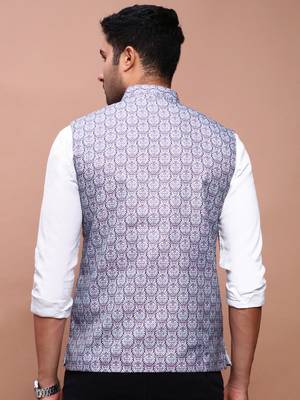 Showoff men's printed purple slim fit nehru jacket 4