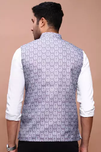 Showoff men's printed purple slim fit nehru jacket