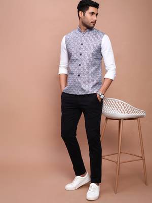 Showoff men's printed purple slim fit nehru jacket 5