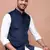 men's solid navy blue slim fit nehru jacket