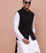 men's woven design black slim fit nehru jacket