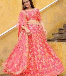 bewitching peach embroidered silk wedding lehenga set choli with dupatta with dupatta