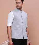 Showoff men's woven design grey slim fit nehru jacket