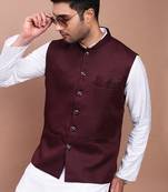 men's solid burgundy slim fit nehru jacket