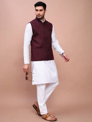 men's solid burgundy slim fit nehru jacket 5