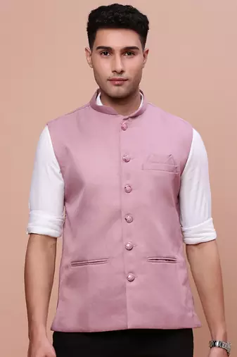 men's solid lavender slim fit nehru jacket