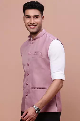 men's solid lavender slim fit nehru jacket