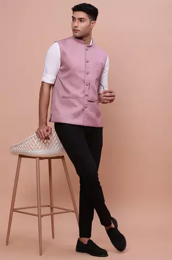 men's solid lavender slim fit nehru jacket
