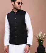 men's solid black slim fit nehru jacket