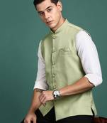 men's solid green slim fit nehru jacket