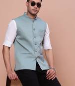 Showoff men's solid sea green slim fit nehru jacket