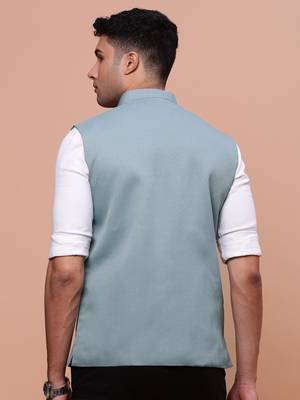 Showoff men's solid sea green slim fit nehru jacket 4