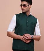 men's solid green slim fit nehru jacket