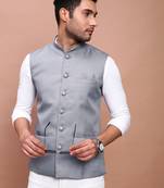 Showoff men's solid grey slim fit nehru jacket