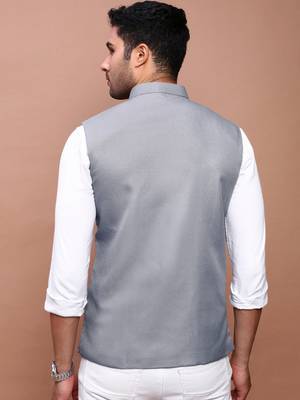 Showoff men's solid grey slim fit nehru jacket 4