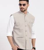 men's woven design beige slim fit nehru jacket