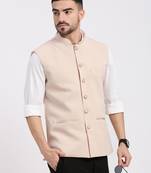 men's woven design peach slim fit nehru jacket