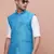 men's solid blue slim fit nehru jacket