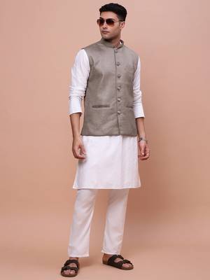 men's solid brown slim fit nehru jacket 5