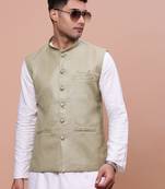 men's solid green slim fit nehru jacket
