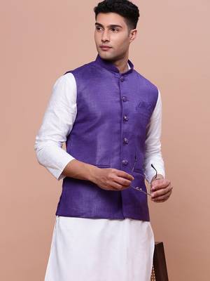 men's solid violet slim fit nehru jacket 1