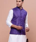 men's solid violet slim fit nehru jacket