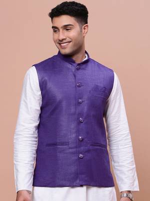 men's solid violet slim fit nehru jacket 2