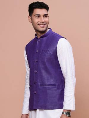 men's solid violet slim fit nehru jacket 3