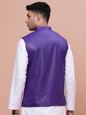 men's solid violet slim fit nehru jacket 4