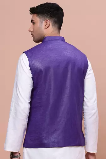 men's solid violet slim fit nehru jacket