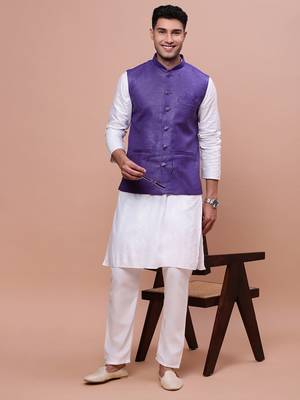 men's solid violet slim fit nehru jacket 5